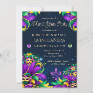 Mardi Gras Masquerade Quinceanera Einladung