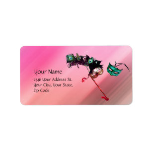 MARDI GRAS MASQUERADE rosa fuchsienblaue schwarze  Adressaufkleber