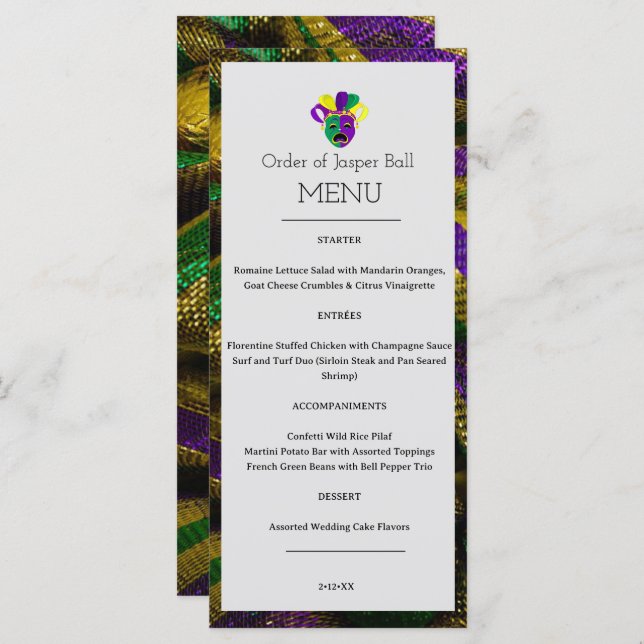 Mardi Gras Menu Menükarte (Vorne/Hinten)
