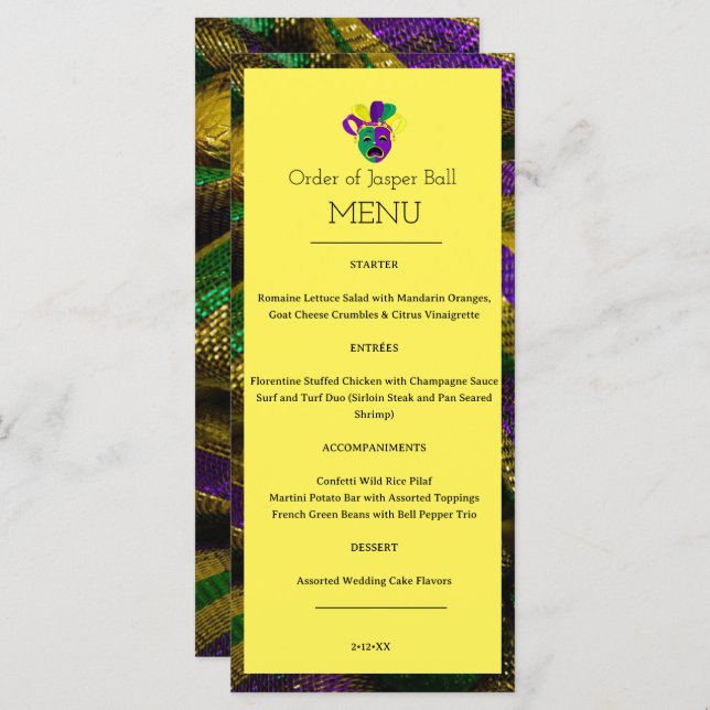 Mardi Gras Menu Menükarte (Vorne/Hinten)