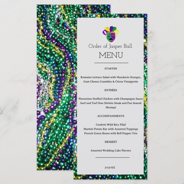 Mardi Gras Menu Menükarte (Vorne/Hinten)