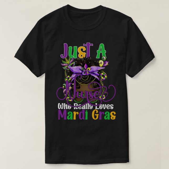 Mardi Gras Messy Bun Black Krankenschwester für ei T-Shirt (Design vorne)