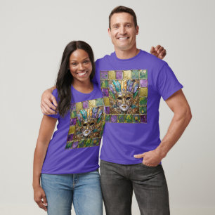 Mardi Gras Metal Keramik Farbenfrohe Feather Maske T-Shirt