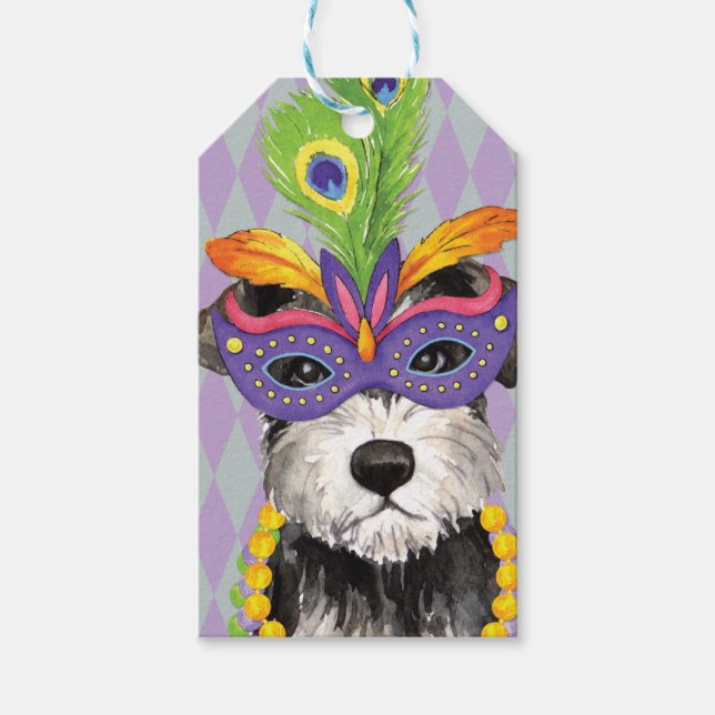 Mardi Gras Mini Schnauzer Geschenkanhänger (Vorderseite)