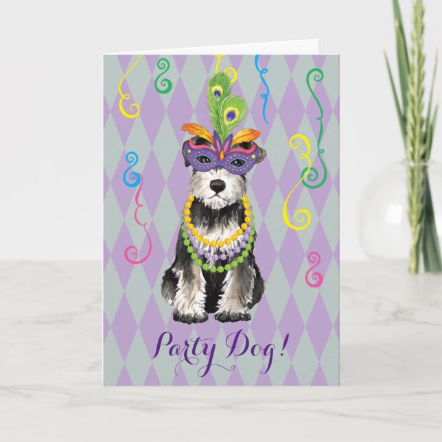 Mardi Gras Mini Schnauzer Karte (Vorderseite)