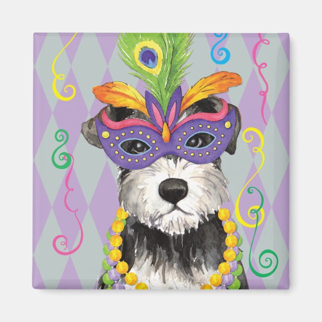 Mardi Gras Mini Schnauzer Magnet (Vorne)