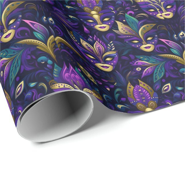 Mardi Gras mit goldgelben Masken Geschenkpapier (Rolleneckpunkt)