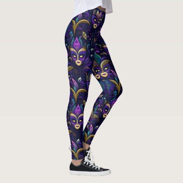 Mardi Gras mit goldgelben Masken Leggings (Rechts)
