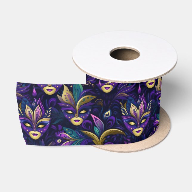 Mardi Gras mit goldgelben Masken Satinband (Spule)