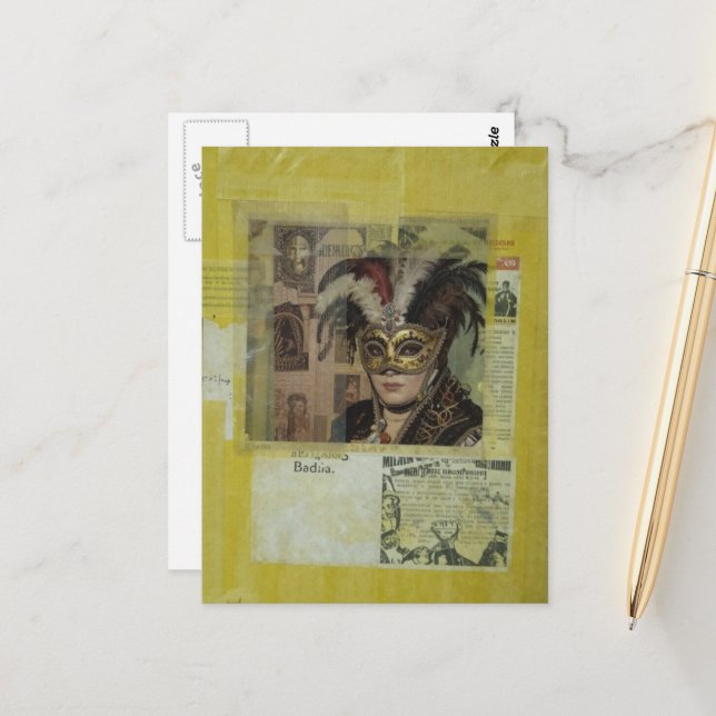 Mardi Gras Mixed Media Collage Postkarte (Vorderseite/Rückseite Beispiel)
