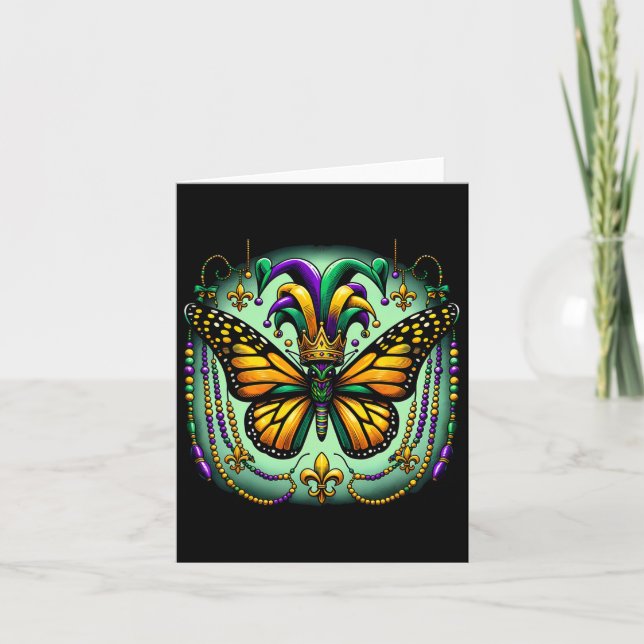 Mardi Gras Monarch Butterfly Jester Karte (Vorderseite)
