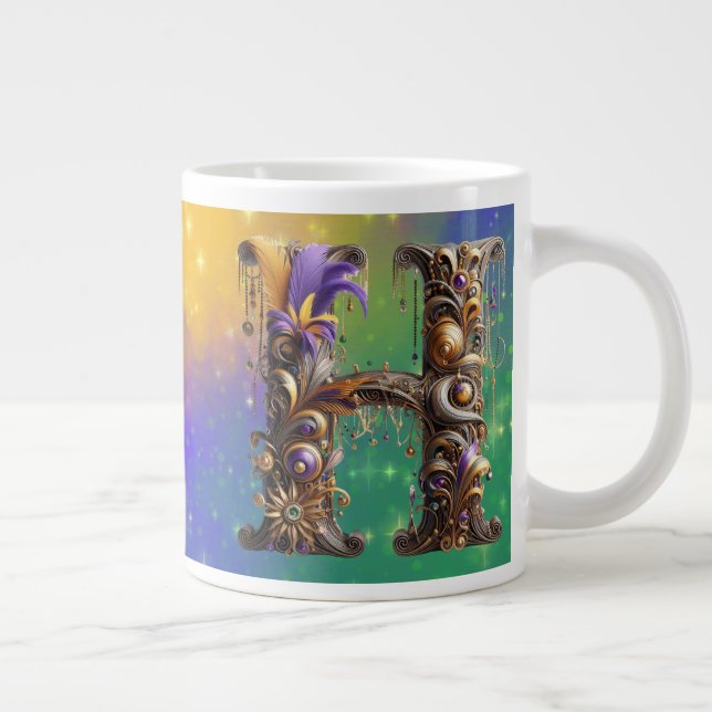Mardi Gras Monogram Initial H Jumbo-Tasse (Rechts)
