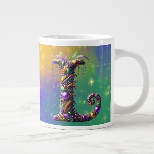 Mardi Gras Monogram Initial L Jumbo-Tasse (Rechts)