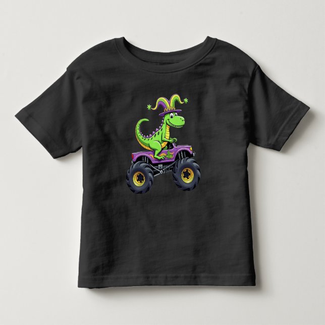 Mardi Gras Monster Truck Dinosaur rex Kleinkind T-shirt (Vorderseite)