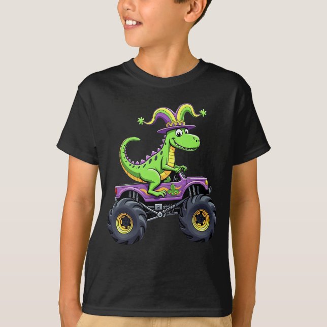 Mardi Gras Monster Truck Dinosaur rex T-Shirt (Vorderseite)
