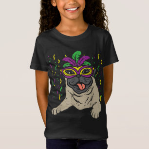 Mardi Gras Mops Niedlich Karneval Party Haustier H T-Shirt