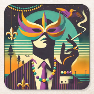 Mardi Gras Mr. Death the Raucher Man Rechteckiger Pappuntersetzer