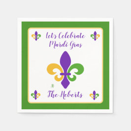 Mardi Gras NAME Green Gold Purple Fleur de Lis Serviette