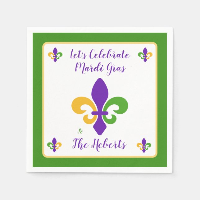 Mardi Gras NAME Green Gold Purple Fleur de Lis Serviette (Vorderseite)