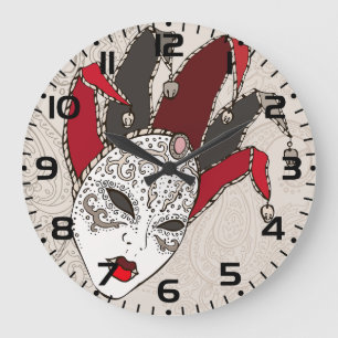Mardi Gras Narrenmaske Venetianischer Karneval Große Wanduhr