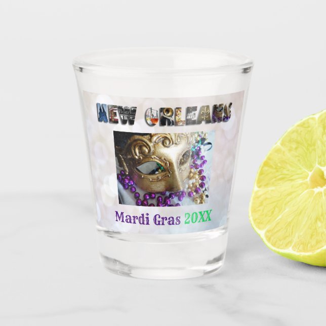 Mardi Gras New Orleans Beads Mask Nola Schnapsglas (Vorderseite)