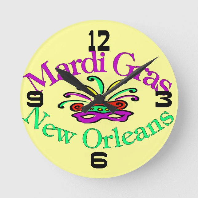 Mardi Gras New Orleans Clock Face Runde Wanduhr (Vorderseite)