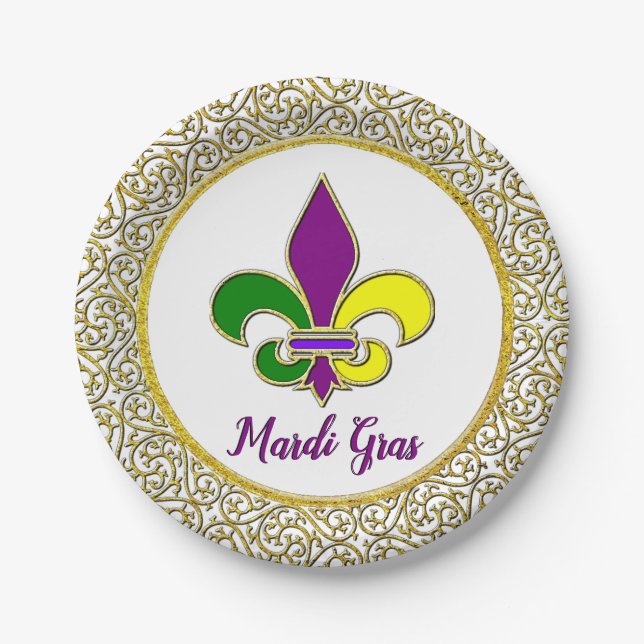 Mardi Gras New Orleans Fleur-de-lis Pappteller (Vorderseite)