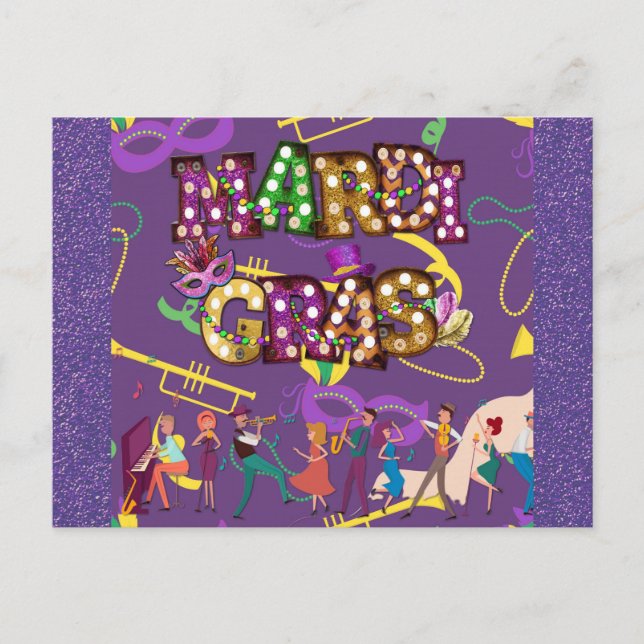 Mardi Gras New Orleans Jazz Lila Postkarte (Vorderseite)