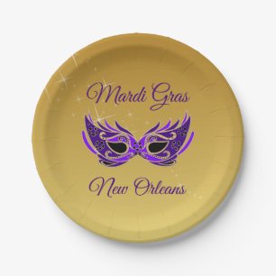 Mardi Gras New Orleans Mask on Gold Pappteller
