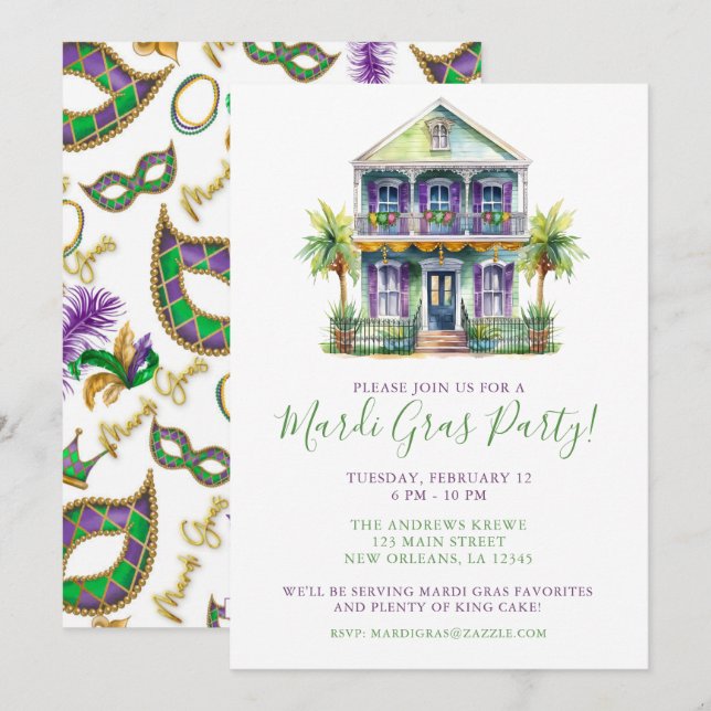 Mardi Gras New Orleans Party Einladung (Vorne/Hinten)