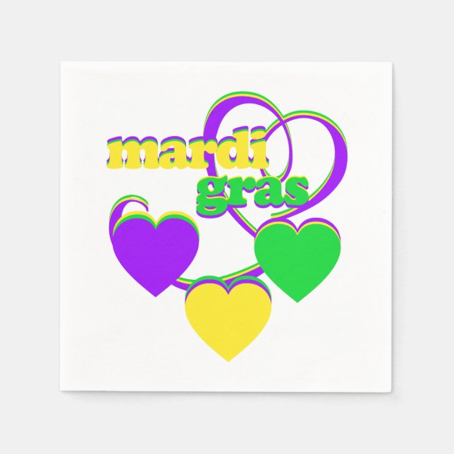 Mardi Gras Niedlich Hearts Farbenfroher Text Karne Serviette (Vorderseite)