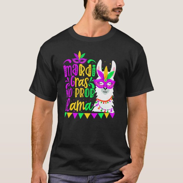 Mardi Gras No Prob Llama Alpaca Funny Carnival Cos T-Shirt (Vorderseite)