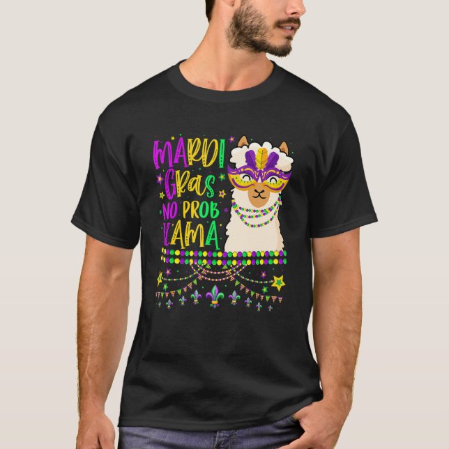 Mardi Gras No Prob Llama Alpaca Funny Carnival Cos T-Shirt (Vorderseite)