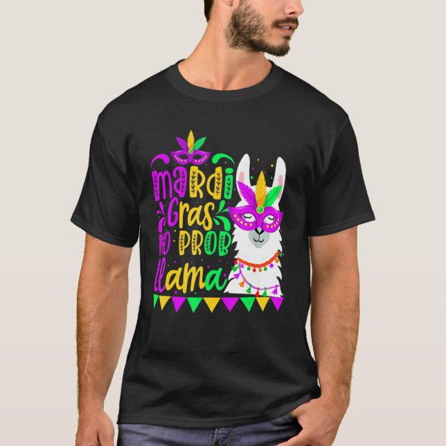 Mardi Gras No Prob Llama Alpaca Funny Carnival Par T-Shirt (Vorderseite)