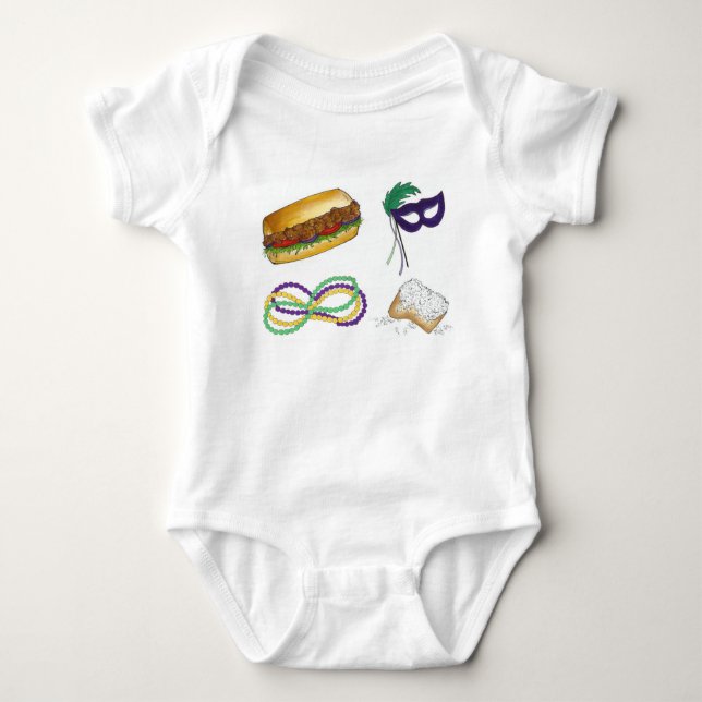 Mardi Gras NOLA New Orleans Mask Beads Beignet Baby Strampler (Vorderseite)