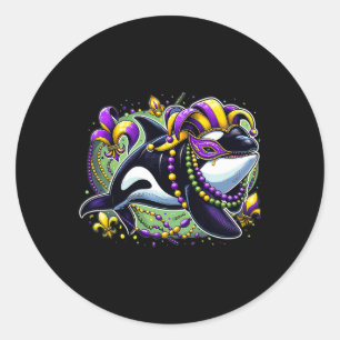 Mardi Gras Orca Whale Runder Aufkleber