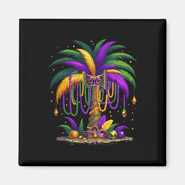 Mardi Gras Palm Tree Hawaiian Tropical Party Men W Magnet (Vorne)