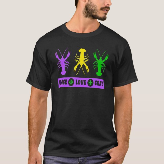 Mardi Gras Parade Peace Love Crawfish Crayfish New T-Shirt (Vorderseite)