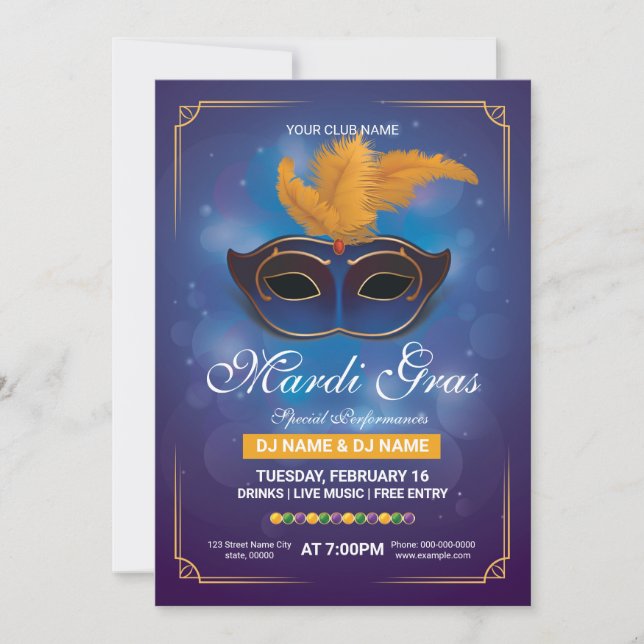 Mardi Gras partie Invitation Flyer Modèle (Devant)