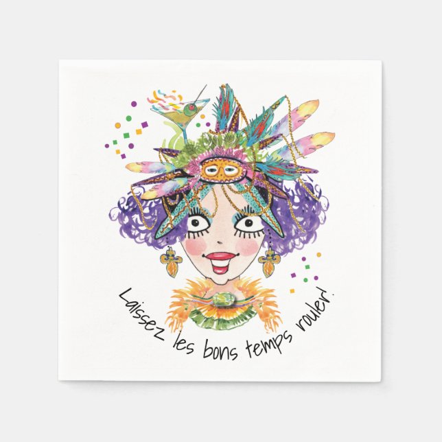 Mardi Gras Party Babe Paper Napkin Serviette (Vorderseite)