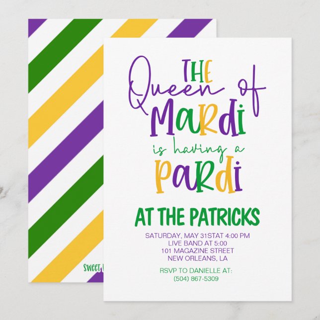 Mardi Gras Party Einladung (Vorne/Hinten)