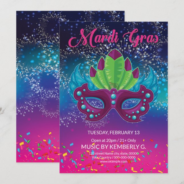 Mardi Gras Party Einladung (Vorne/Hinten)