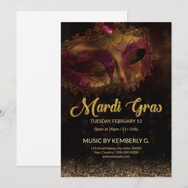 Mardi Gras Party Einladung (Vorne/Hinten)