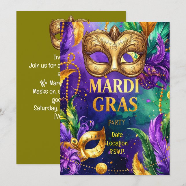 Mardi Gras Party – Let the Good Times Roll Einladung (Vorne/Hinten)