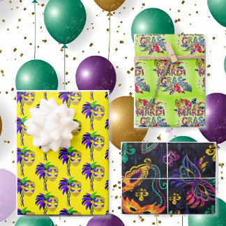 Mardi Gras Party Maske Feathers farbenfrohe Gesche Geschenkpapier Set