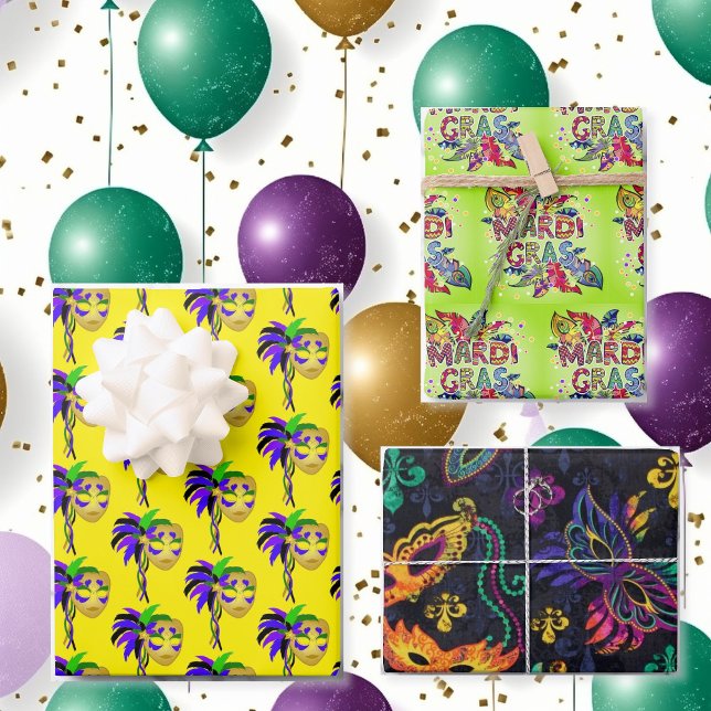 Mardi Gras Party Maske Feathers farbenfrohe Gesche Geschenkpapier Set (Von Creator hochgeladen)