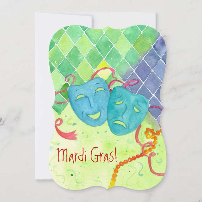 Mardi Gras Party Tragedy Comedy Masks Einladung (Vorderseite)