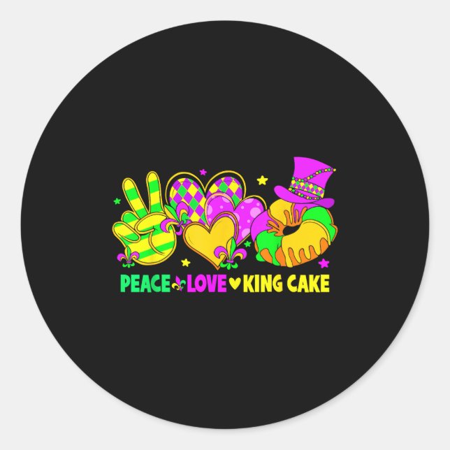 Mardi Gras Peace Love King Cake Funny Party Carniv Runder Aufkleber (Vorderseite)