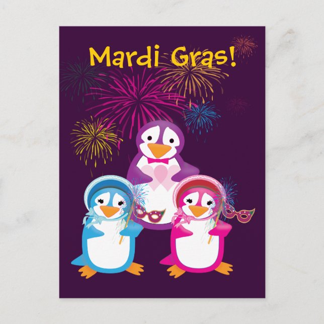Mardi Gras Penguins Postcard Postkarte (Vorderseite)