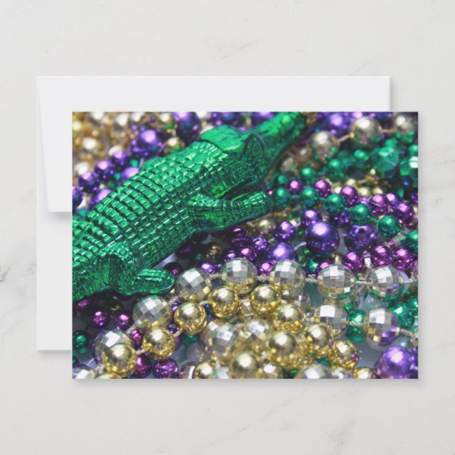 Mardi Gras Perles et Green Gator Invitations (Devant)